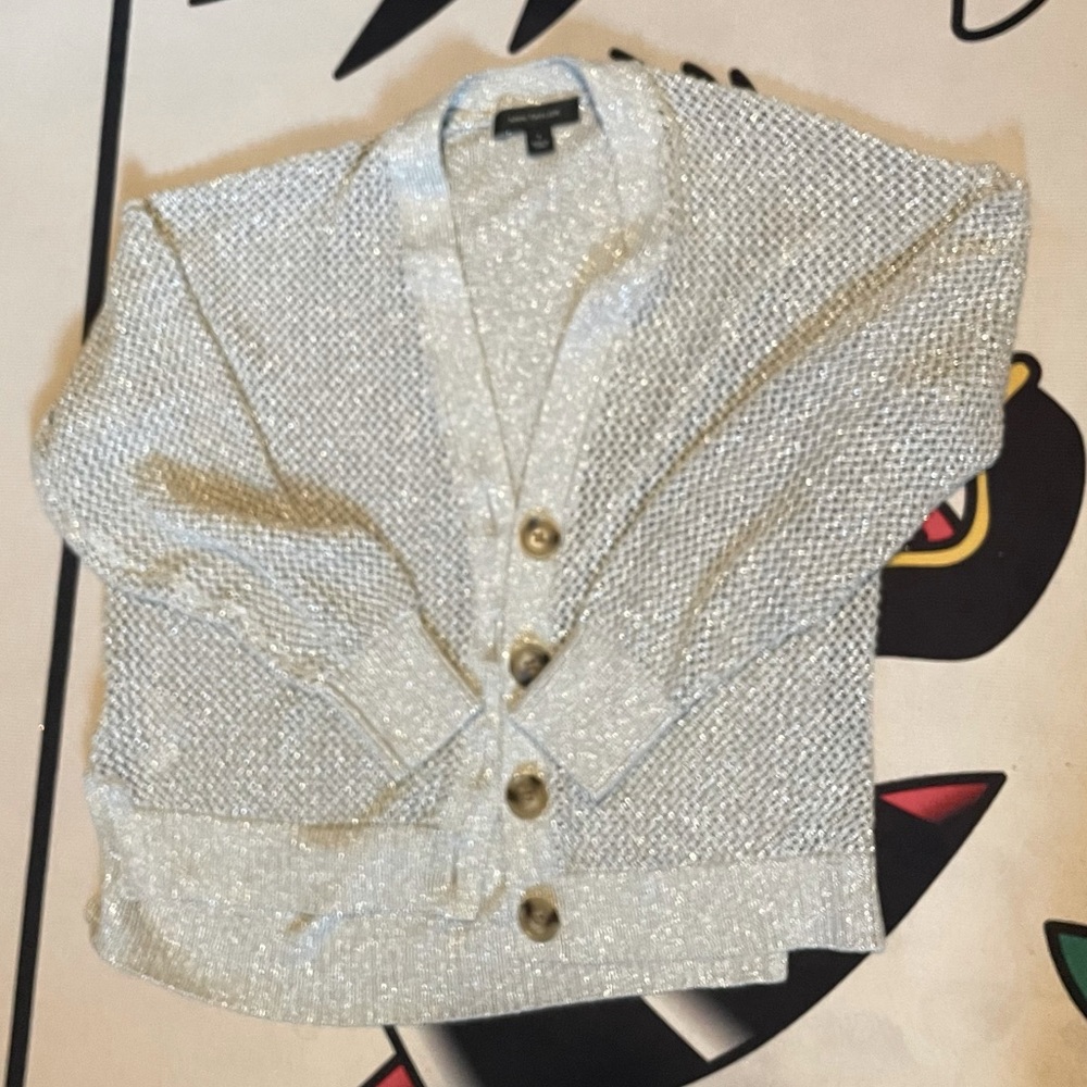 Glitter Shimmer Silver Cardigan Small Ann Taylor